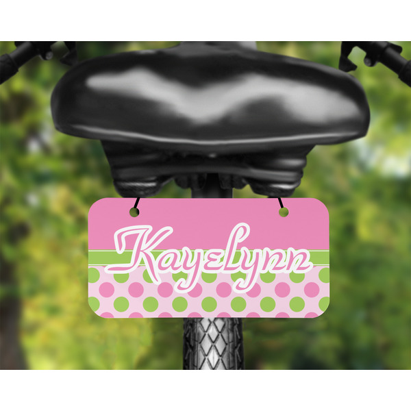 Pink & Green Dots Mini License Plate on Bicycle - LIFESTYLE Two holes