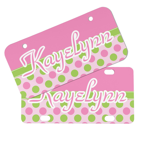 Pink & Green Dots Mini License Plates - MAIN (4 and 2 Holes)