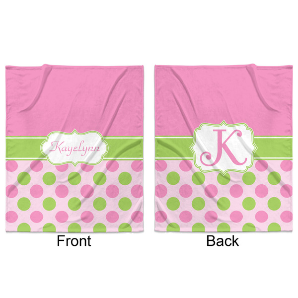 Pink & Green Dots Minky Blanket - 50"x60" - Double Sided - Front & Back