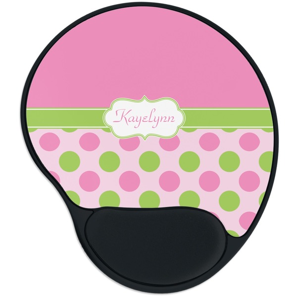 Custom Pink & Green Dots Mouse Pad with Wrist Support