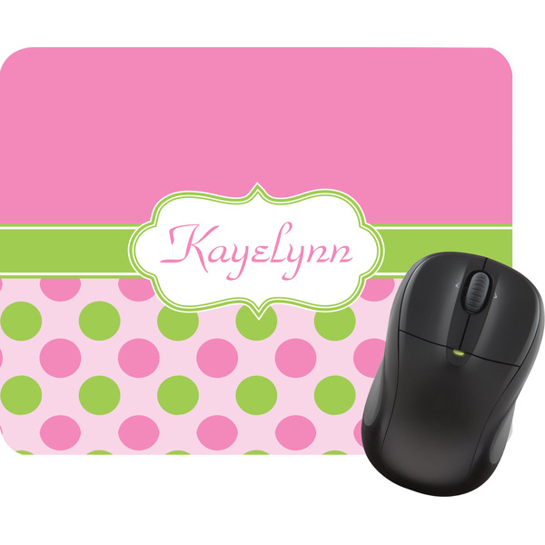 Custom Pink & Green Dots Rectangular Mouse Pad (Personalized)