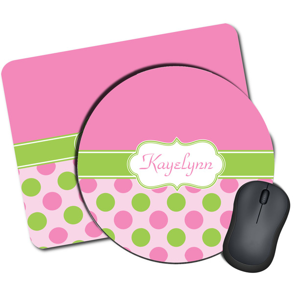 Custom Pink & Green Dots Mouse Pad (Personalized)