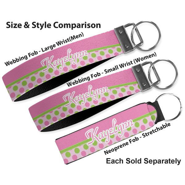 Pink & Green Dots Multiple Key Ring comparison sizes