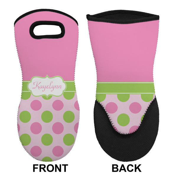 Pink & Green Dots Neoprene Oven Mitt (Front & Back)