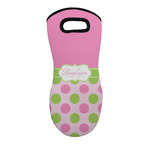 Pink & Green Dots Neoprene Oven Mitt - Single w/ Name or Text