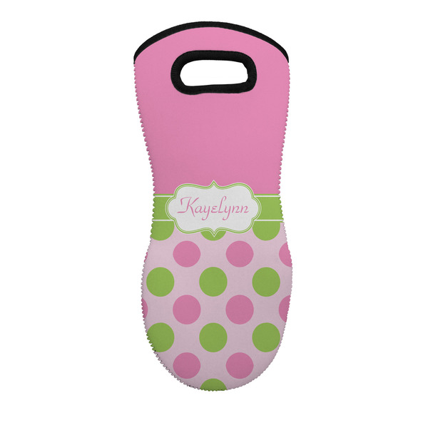 Custom Pink & Green Dots Neoprene Oven Mitt w/ Name or Text