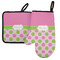 Pink & Green Dots Left Oven Mitt & Pot Holder Set w/ Name or Text