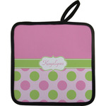 Pink & Green Dots Pot Holder - Single w/ Name or Text