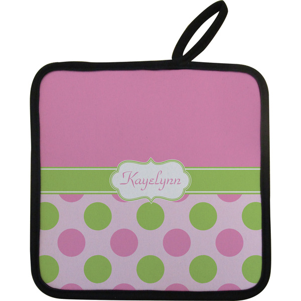Custom Pink & Green Dots Pot Holder w/ Name or Text