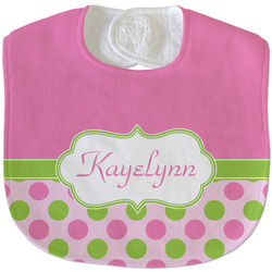 Pink & Green Dots Velour Baby Bib w/ Name or Text