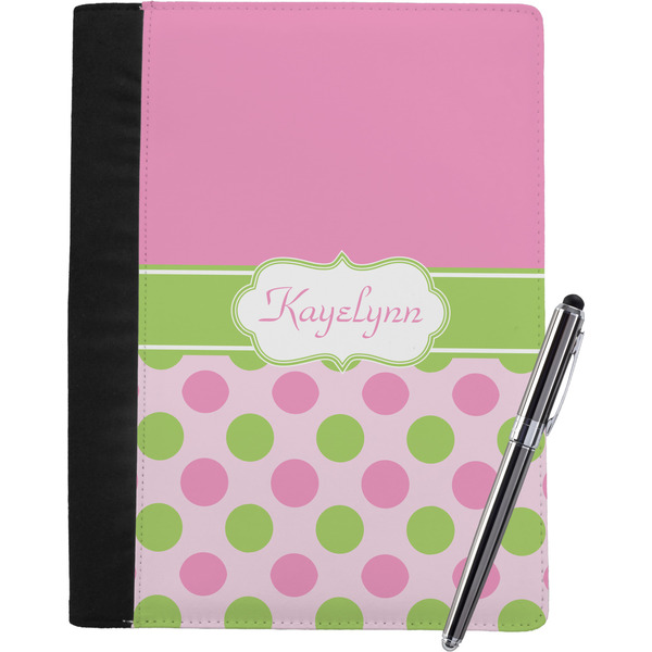 Custom Pink & Green Dots Notebook Padfolio - Large w/ Name or Text