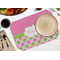Pink & Green Dots Octagon Placemat - Single front (LIFESTYLE) Flatlay