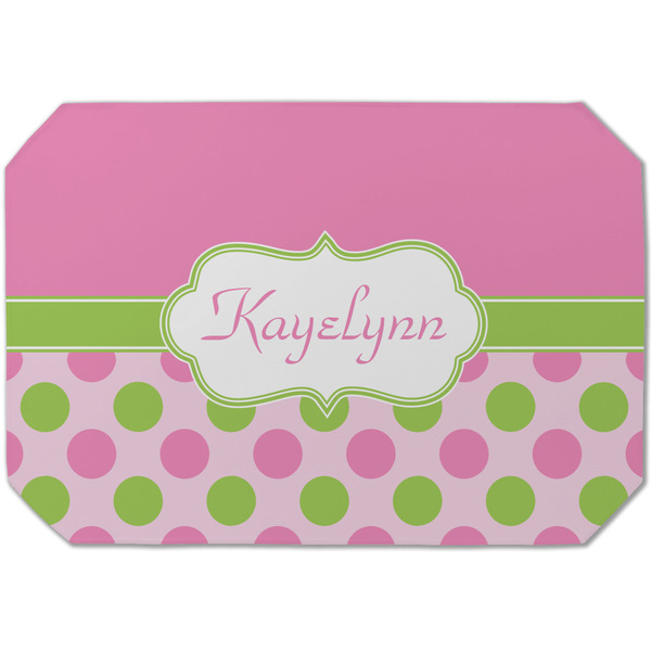 Custom Pink & Green Dots Dining Table Mat - Octagon (Single-Sided) w/ Name or Text