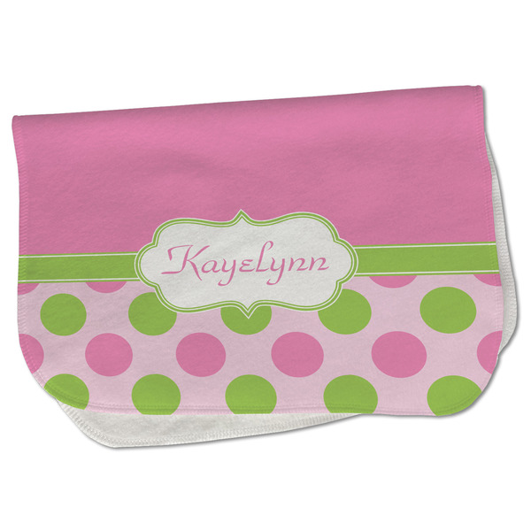 Custom Pink & Green Dots Burp Cloth - Fleece w/ Name or Text