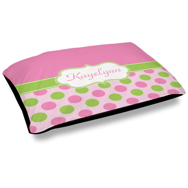 Custom Pink & Green Dots Outdoor Dog Bed - Large (Personalized)