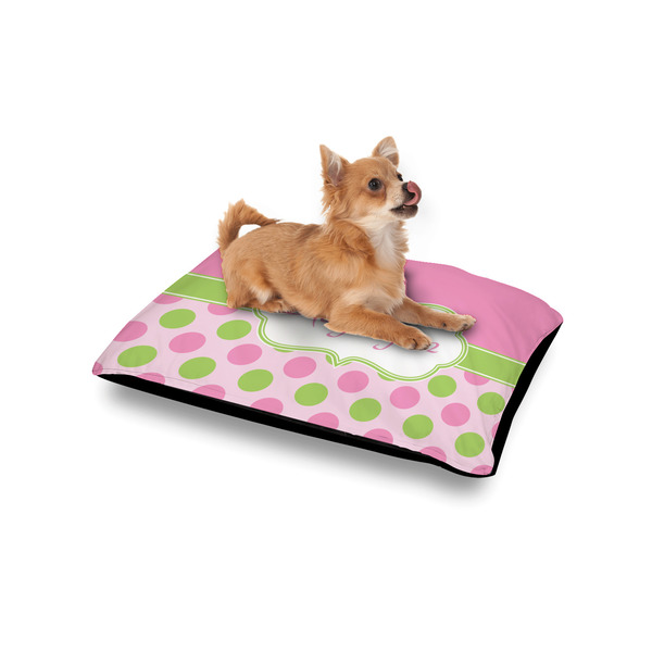Pink & Green Dots Outdoor Dog Beds - Small - IN CONTEXT