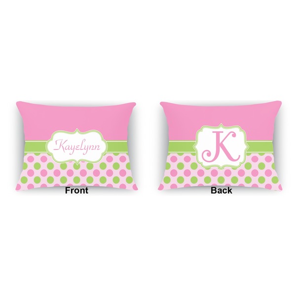 Pink & Green Dots  Outdoor Rectangular Throw Pillow (Front and Back)