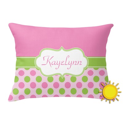 Pink & Green Dots Outdoor Throw Pillow (Rectangular) (Personalized)