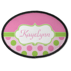 Pink & Green Dots Iron On Oval Patch w/ Name or Text
