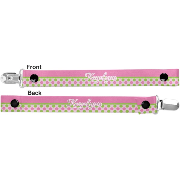 Pink & Green Dots Pacifier Clip - Front and Back