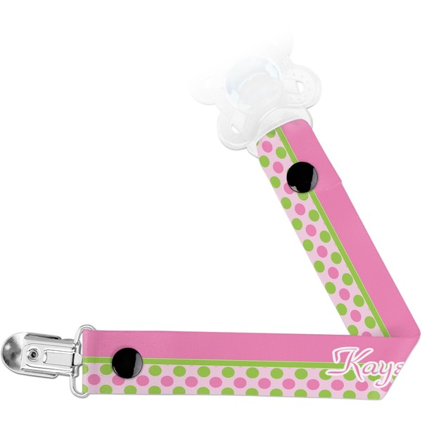 Custom Pink & Green Dots Pacifier Clip (Personalized)