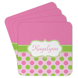 Pink & Green Dots Paper Coasters w/ Name or Text