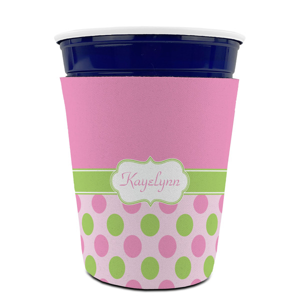 Pink & Green Dots Party Cup Sleeves - without bottom - FRONT (on cup)
