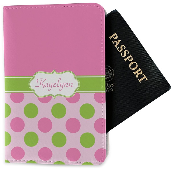 Custom Pink & Green Dots Passport Holder - Fabric (Personalized)