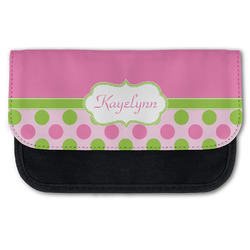 Pink & Green Dots Canvas Pencil Case w/ Name or Text