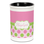 Pink & Green Dots Ceramic Pencil Holders - Black