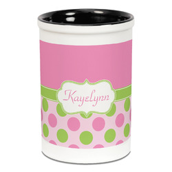 Pink & Green Dots Ceramic Pencil Holders - Black