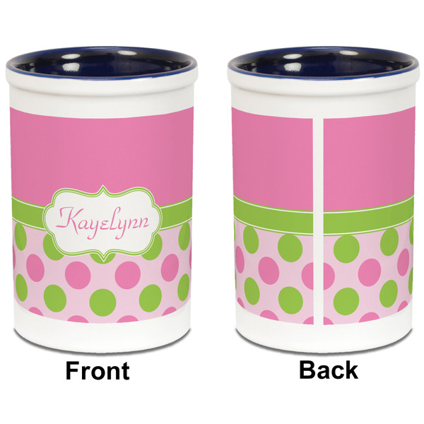 Pink & Green Dots Pencil Holder - Blue - approval