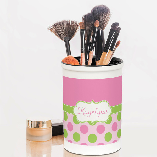 Pink & Green Dots Pencil Holder - LIFESTYLE makeup