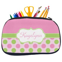 Pink & Green Dots Neoprene Pencil Case - Medium w/ Name or Text