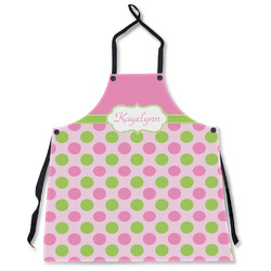Pink & Green Dots Apron Without Pockets w/ Name or Text