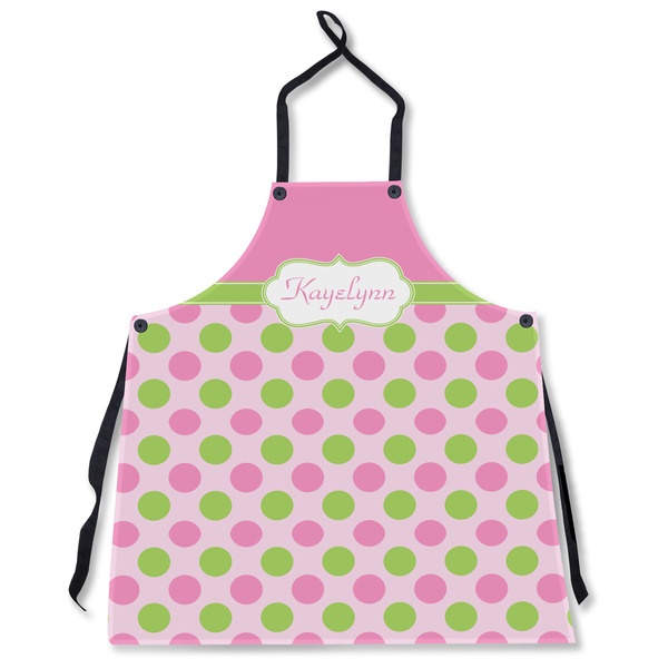 Custom Pink & Green Dots Apron Without Pockets w/ Name or Text