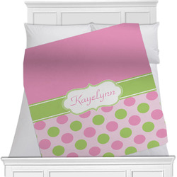 Pink & Green Dots Minky Blanket - Twin / Full - 80"x60" - Double Sided w/ Name or Text