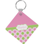 Pink & Green Dots Diamond Plastic Keychain w/ Name or Text