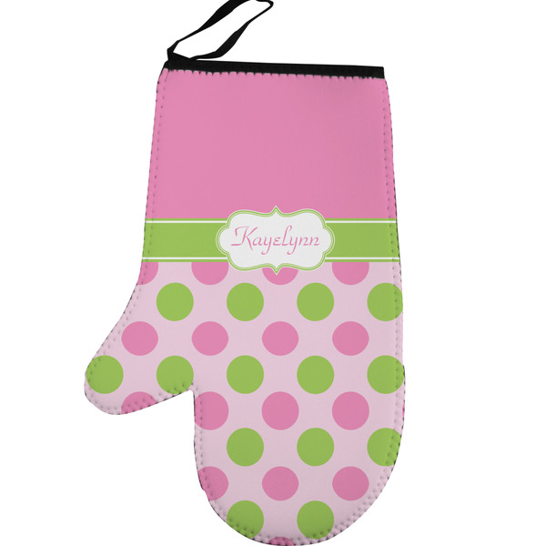 Pink & Green Dots Personalized Oven Mitt - Left