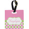Pink & Green Dots Plastic Luggage Tag - Square w/ Name or Text