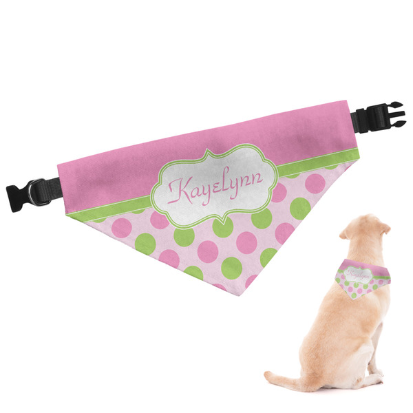 Custom Pink & Green Dots Dog Bandana - Large (Personalized)