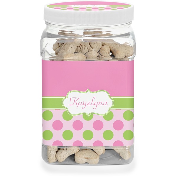 Custom Pink & Green Dots Dog Treat Jar (Personalized)