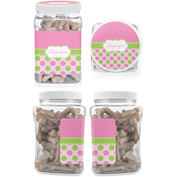 Pink & Green Dots Pet Treat Jar - Multiple Angles