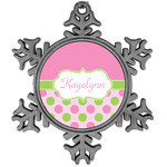 Pink & Green Dots Vintage Snowflake Ornament (Personalized)