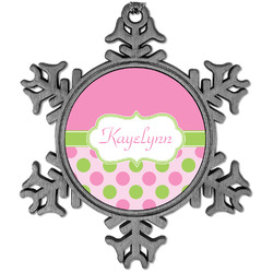 Pink & Green Dots Vintage Snowflake Ornament (Personalized)