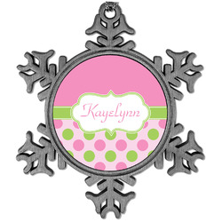 Pink & Green Dots Vintage Snowflake Ornament (Personalized)