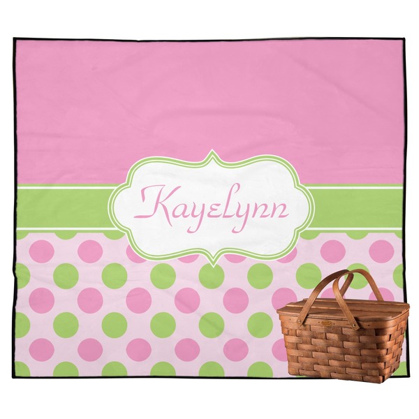 Custom Pink & Green Dots Outdoor Picnic Blanket (Personalized)