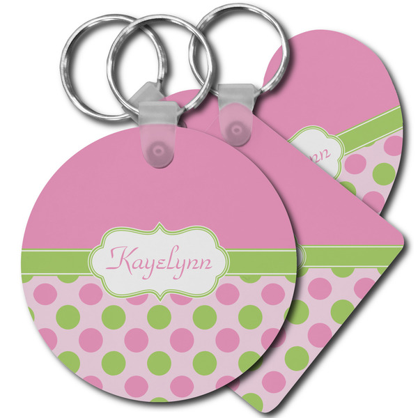Custom Pink & Green Dots Plastic Keychain (Personalized)
