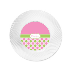 Pink & Green Dots Plastic Party Appetizer & Dessert Plates - 6" (Personalized)