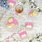 Pink & Green Dots Plastic Party Appetizer & Dessert Plates - In Context